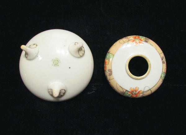 1920s Nippon Powder Jar And Hair Receiver Set Gilded Hand Painted Vanity Set Powder Box