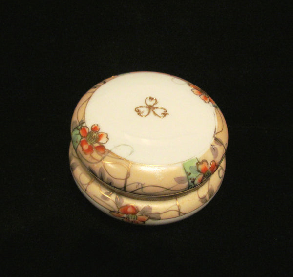 1920s Nippon Powder Jar And Hair Receiver Set Gilded Hand Painted Vanity Set Powder Box