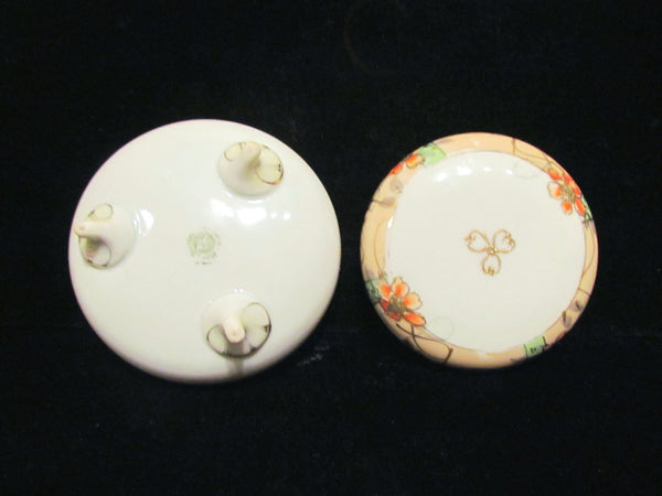 1920s Nippon Powder Jar And Hair Receiver Set Gilded Hand Painted Vanity Set Powder Box