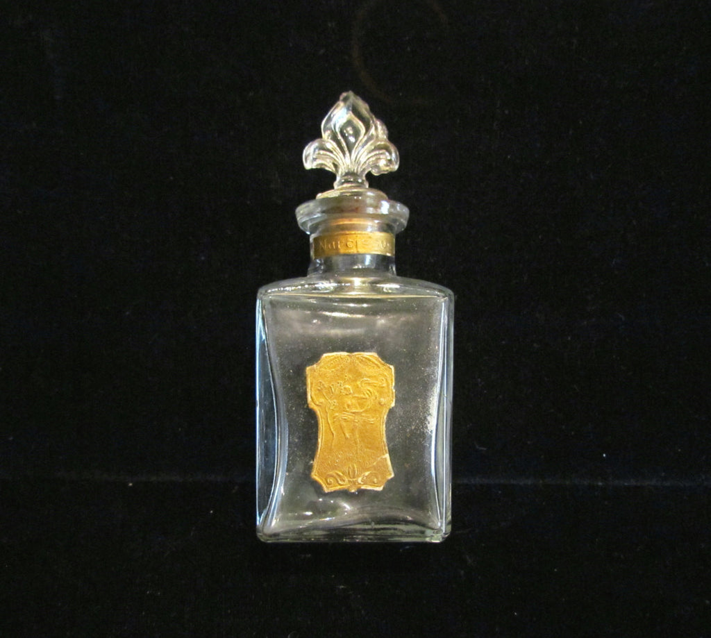1900s Narcissus Perfume Bottle Fleur De Lis Hand Blown Glass Antique Rare