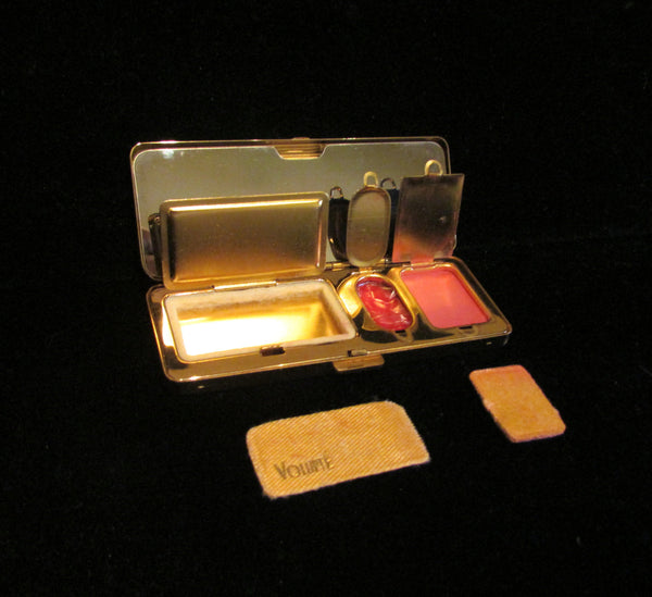 Art Deco Volupte Compact Purse Gold Powder Rouge Lipstick Boxed Unused Excellent Condition