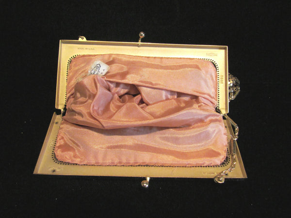Whiting & Davis Art Deco Gold Mesh & Black Enamel Purse 1940's Flapper Evening Handbag RARE