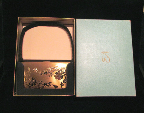 1950's Elgin American Compact Purse Gold Floral Etched In Original Box Excellent Unused Condition