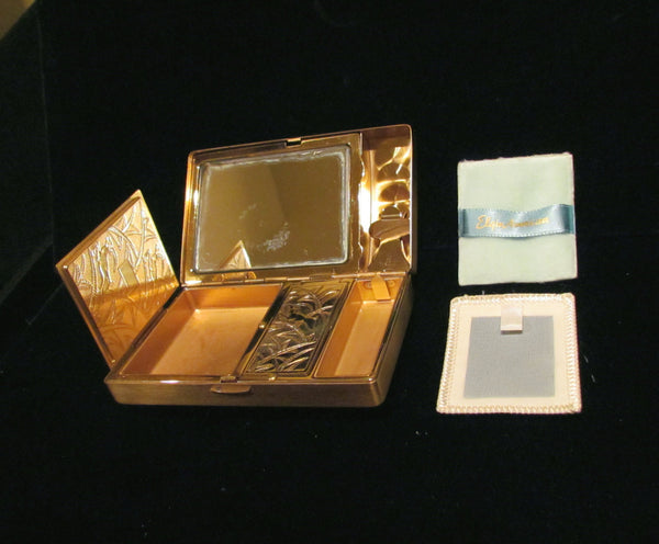 1950's Elgin American Compact Purse Gold Floral Etched In Original Box Excellent Unused Condition