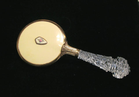 1930s Guilloche Brush Crystal Handle Vintage Natural Bristle Hair Brush