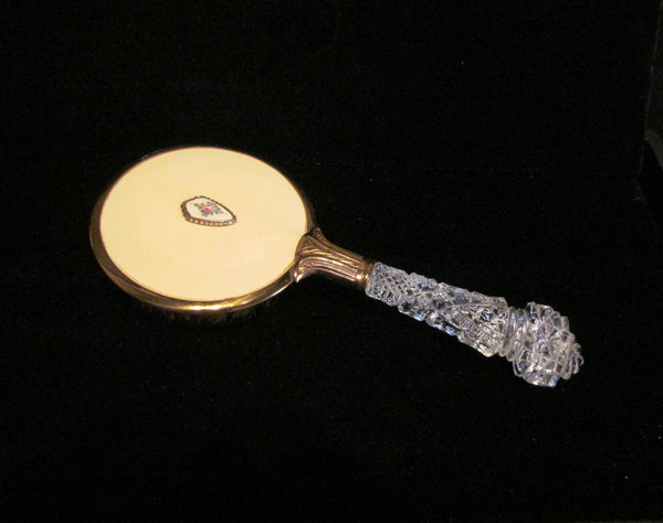 1930s Guilloche Brush Crystal Handle Vintage Natural Bristle Hair Brush