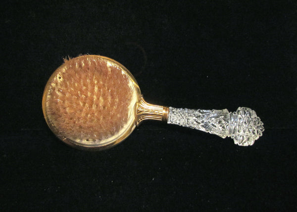 1930s Guilloche Brush Crystal Handle Vintage Natural Bristle Hair Brush