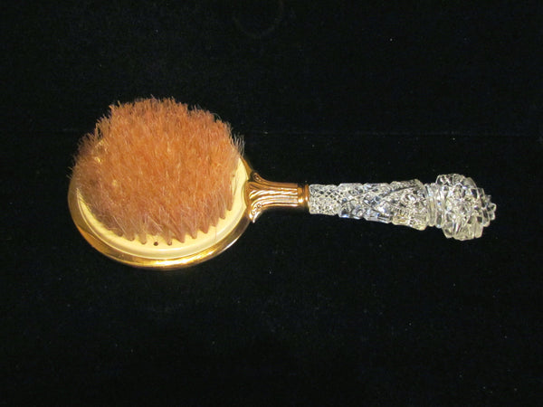 1930s Guilloche Brush Crystal Handle Vintage Natural Bristle Hair Brush