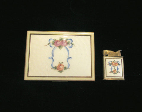 Vintage Evans Cigarette Case And Lighter 1950's Guilloche Floral Design Working Lighter