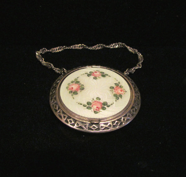 Guilloche Silver Plated Compact Wristlet Purse Vintage Powder Rouge 1930's
