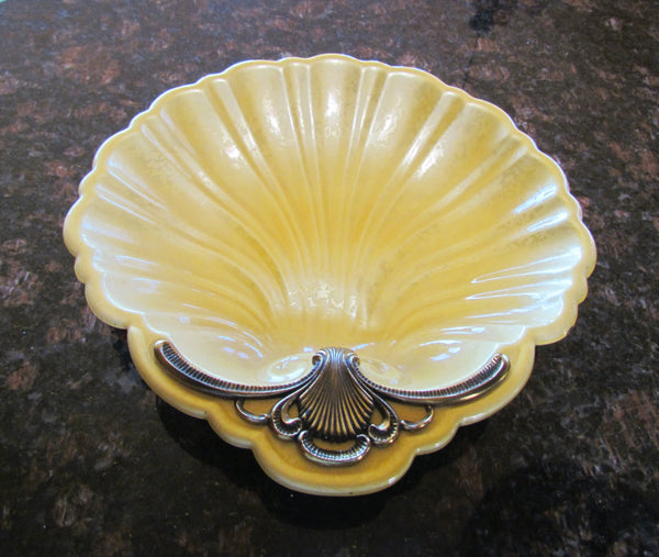 1950s Evans Yellow Guilloche Shell Ashtray Or Seashell Dish Rare