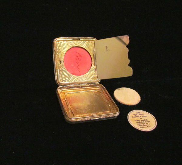 Bliss Brothers Guilloche 24kt Gold Plated Powder Rouge Compact 1930's