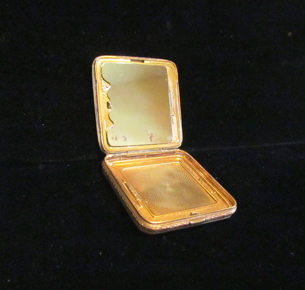 Bliss Brothers Guilloche 24kt Gold Plated Powder Rouge Compact 1930's