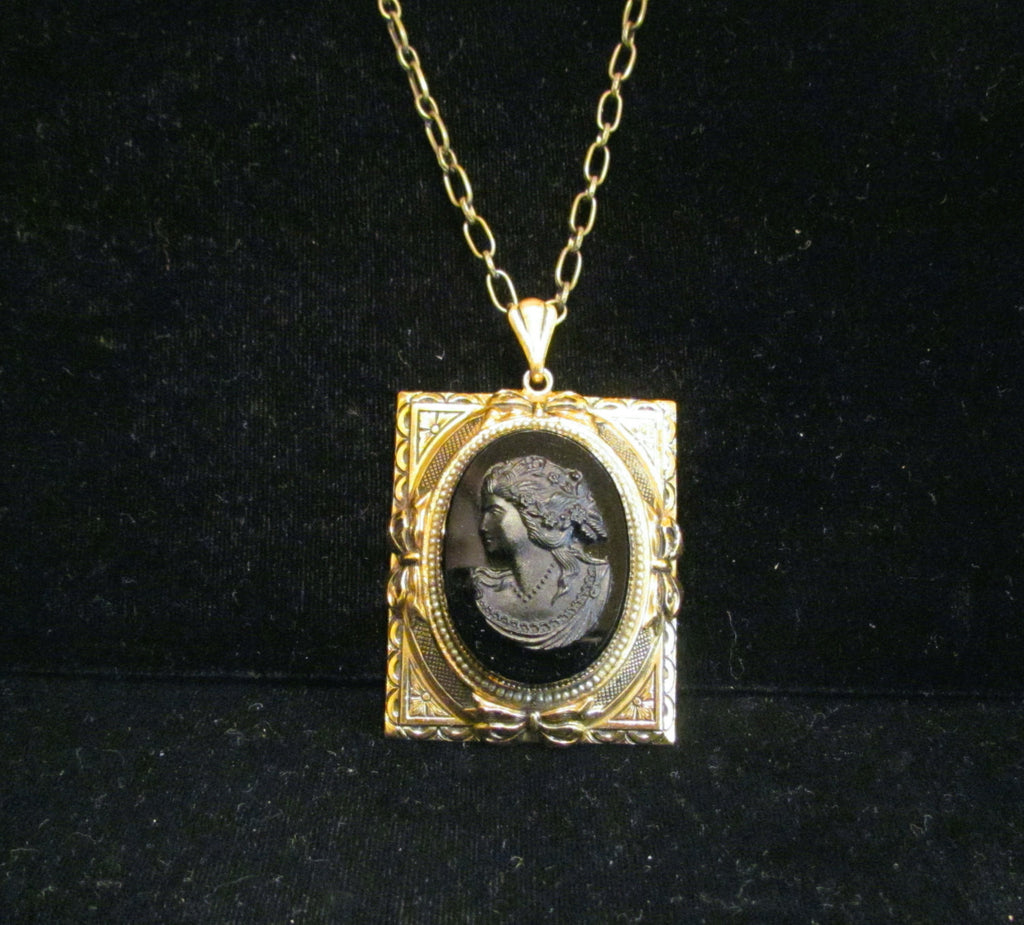 Antique Hard Stone Cameo Locket Necklace Fancy Etched Locket | eBay