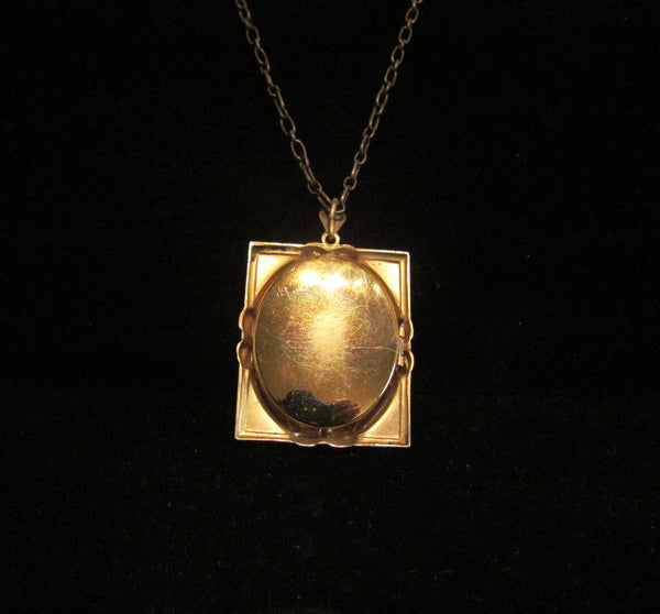 Black Cameo Locket Necklace Seed Pearls Gold Victorian Pendant 30 Inch Adjustable Chain
