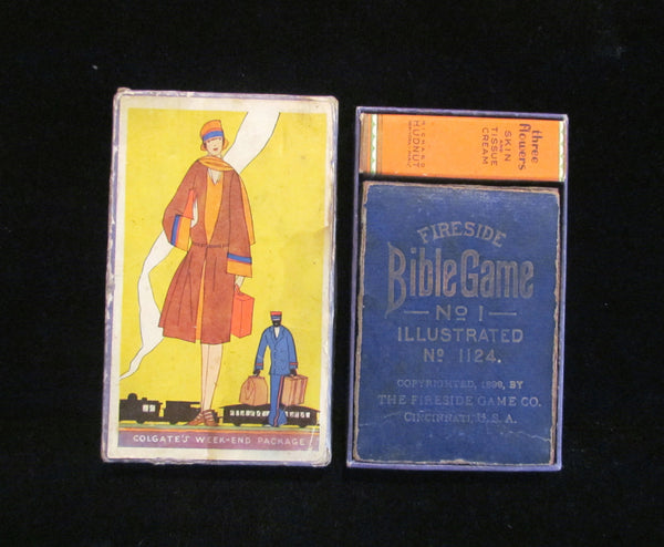 Richard Hudnut Colgate Travel Box Weekend Package Compact Box Tissue Cream Fireside Bible Game