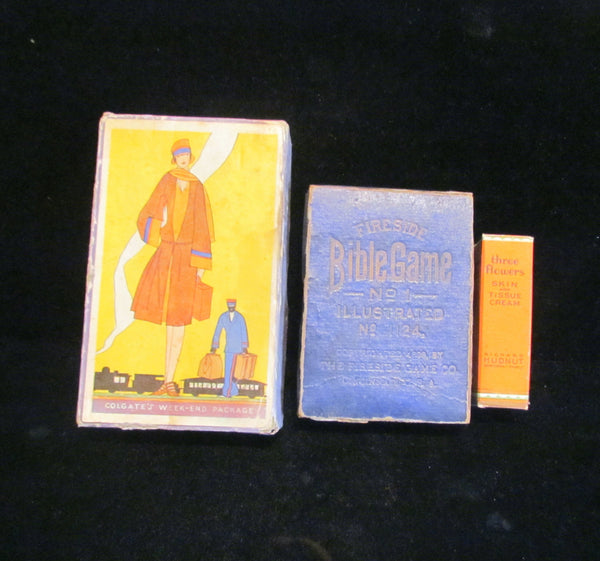 Richard Hudnut Colgate Travel Box Weekend Package Compact Box Tissue Cream Fireside Bible Game