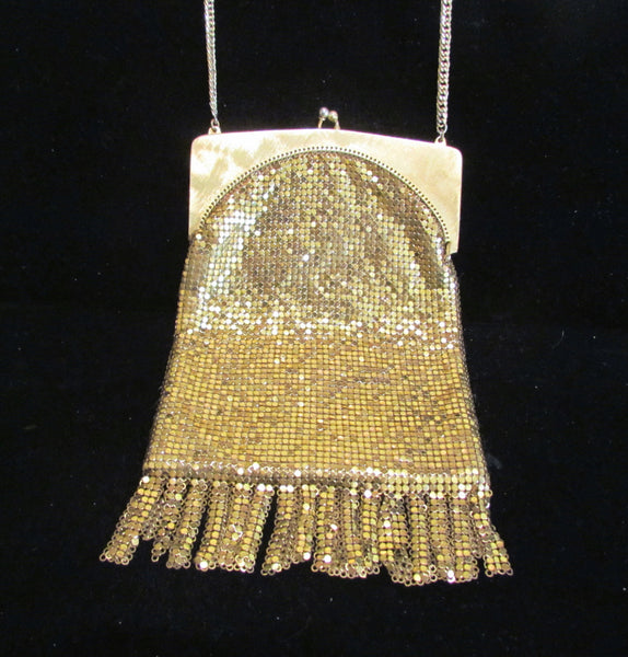 Art Deco Whiting & Davis Gold Mesh Purse 1940's Flapper Evening Handbag Unique