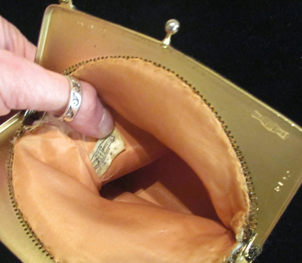Art Deco Whiting & Davis Gold Mesh Purse 1940's Flapper Evening Handbag Unique