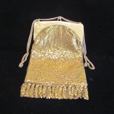 Art Deco Whiting & Davis Gold Mesh Purse 1940's Flapper Evening Handbag Unique