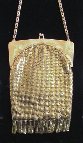 Art Deco Whiting & Davis Gold Mesh Purse 1940's Flapper Evening Handbag Unique