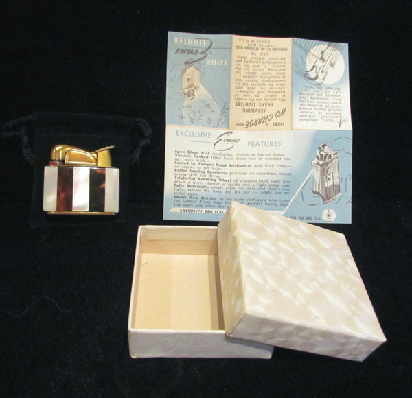 1950s Evans Mother Of Pearl & Tortoise Shell Lighter Pocket Purse Working Lighter Boxed
