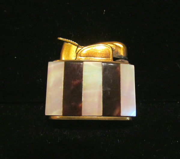 1950s Evans Mother Of Pearl & Tortoise Shell Lighter Pocket Purse Working Lighter Boxed