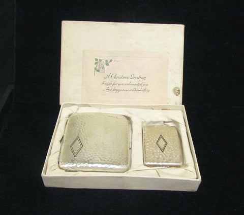 Silver Plated Cigarette Case & Match Safe 1910's Vesta Gift Set In Original Box