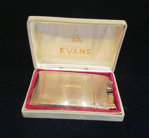 1950s Evans Gold Cigarette Case Lighter In Original Box Working Condition