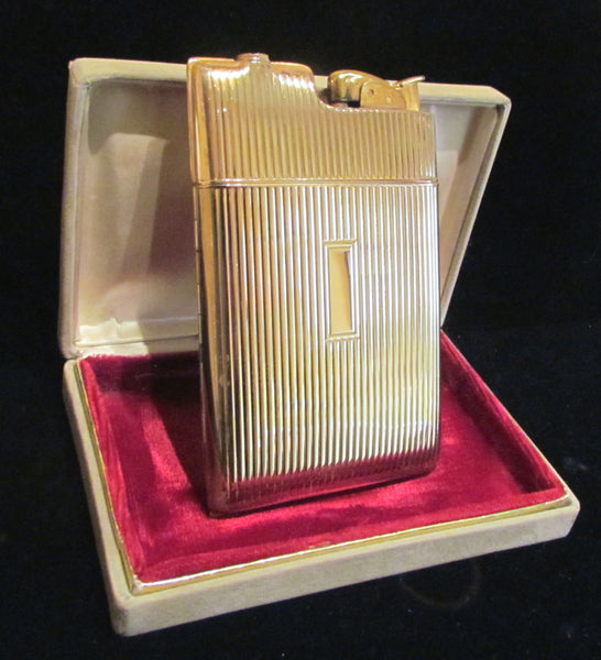 1950s Evans Gold Cigarette Case Lighter In Original Box Working Condition