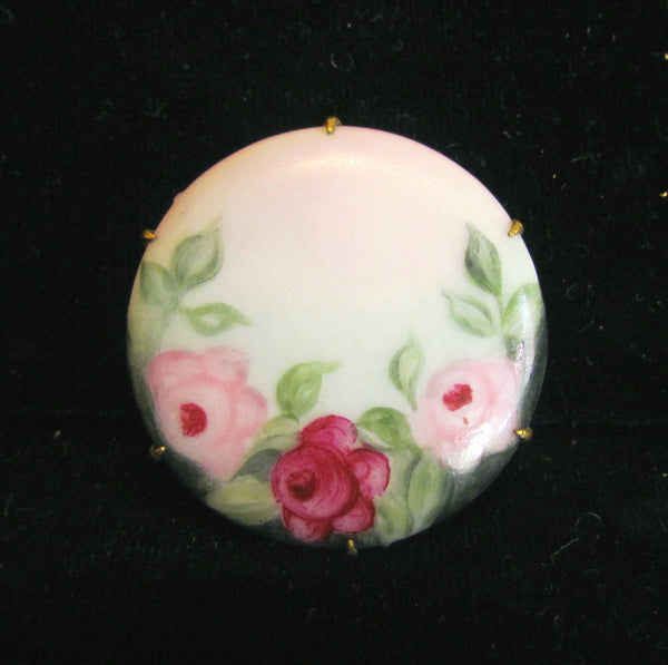 1900s Porcelain Brooch Hand Painted Vintage Victorian Porcelain Pin Antique Hand Painted Brooch Floral Pin