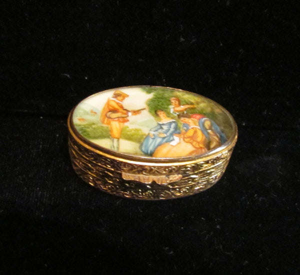 Antique Italian Snuff Box Pill Box Gold Hand Painted Portrait Compact Box 1800's Courting Scene EXTREMELY RARE