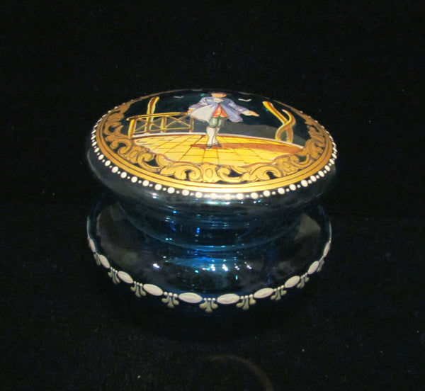 Antique French Powder Jar 1900s Hand Painted Cobalt Blue Powder Box Ormolu Accents Mint Condition