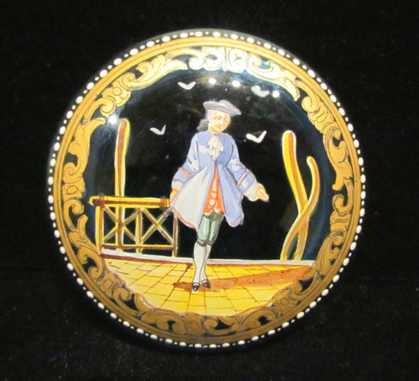 Antique French Powder Jar 1900s Hand Painted Cobalt Blue Powder Box Ormolu Accents Mint Condition