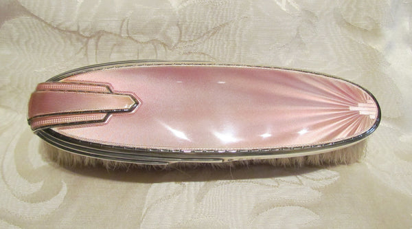 Pink Guilloche Sterling Silver Clothing Brush 1935 Albert Carter Skyscraper Design Mint Condition