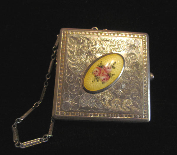 Antique Guilloche Compact Purse Powder Mirror Compact Dance Purse Wristlet Antique Victorian RARE