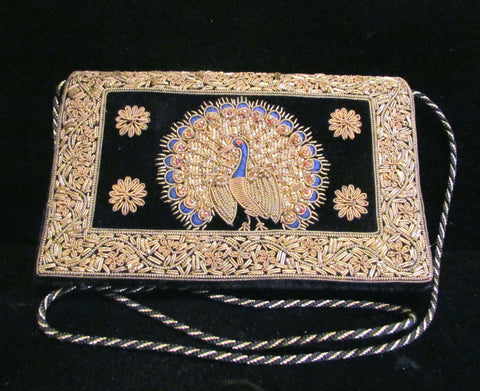 Velvet Peacock Embroidered Clutch or Purse – OMNIA