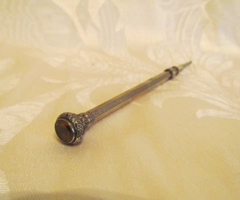 Antique Gold Filled Mechanical Pencil 1880's Propelling Pencil Amber Jeweled Retractable