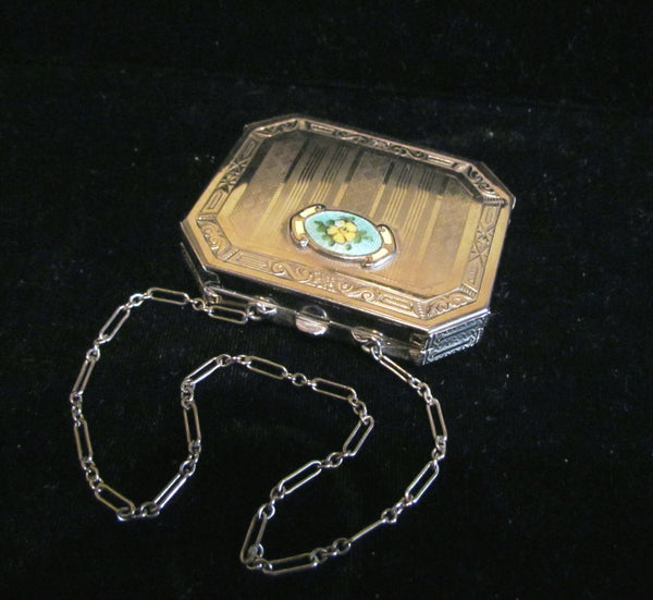 Silver And Guilloche Compact Purse 1920's Guilloche Dance Wristlet Compact