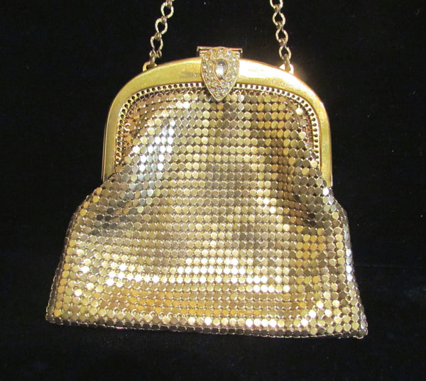 Rhinestone Whiting & Davis Purse 1930s Gold Mesh Art Deco Wedding Bridal Bag