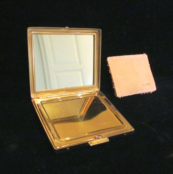 1940s Paul Flato Stage Coach Compact Gold Plated And Jeweled Powder Compact