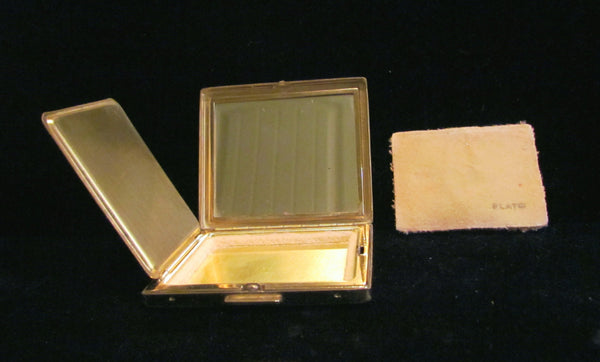 1940s Paul Flato Stage Coach Compact Gold Plated And Jeweled Powder Compact