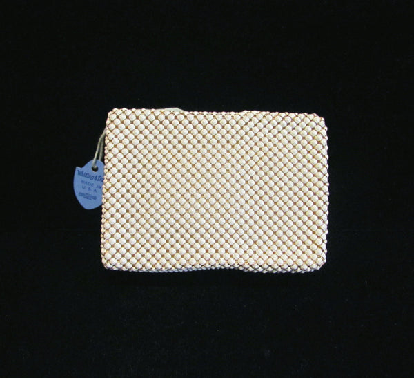 Vintage Whiting & Davis White And Gold Mesh Cigarette Case Cell Phone Case Change Purse Card Holder Coin Purse MINT ORIGINAL BOXED