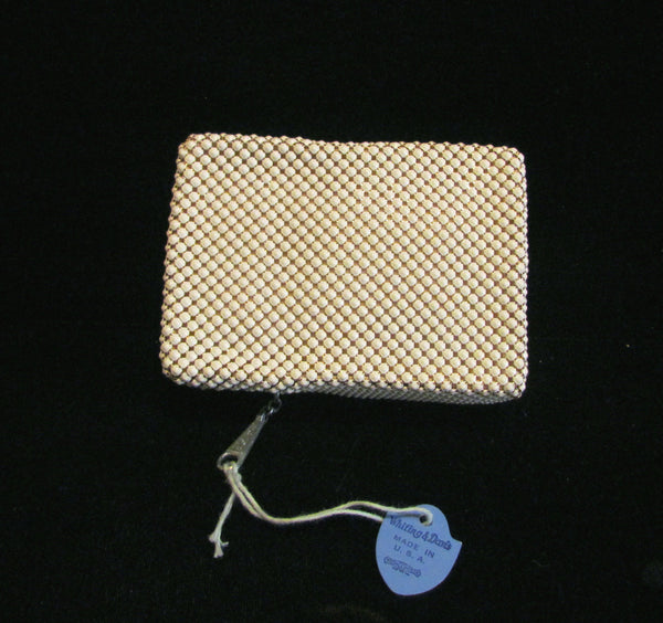 Vintage Whiting & Davis White And Gold Mesh Cigarette Case Cell Phone Case Change Purse Card Holder Coin Purse MINT ORIGINAL BOXED