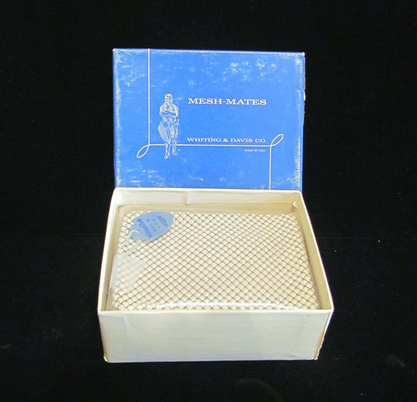 Vintage Whiting & Davis White And Gold Mesh Cigarette Case Cell Phone Case Change Purse Card Holder Coin Purse MINT ORIGINAL BOXED