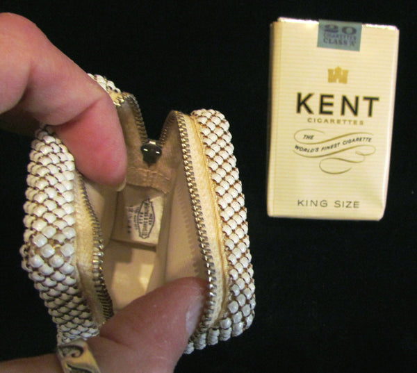 Vintage Whiting & Davis White And Gold Mesh Cigarette Case Cell Phone Case Change Purse Card Holder Coin Purse MINT ORIGINAL BOXED