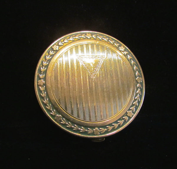 1910 Djer Kiss Double Compact With Powder Rouge Mirror Gold And Green Enamel