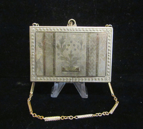 Victorian Silver Compact Purse Antique Wristlet Purse Etched Engine Turned Design
