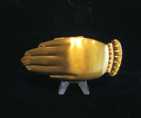 1940s Volupte Golden Gesture Hand Compact Rhinestone Engagement Ring Pouch Original Box Unused Rare