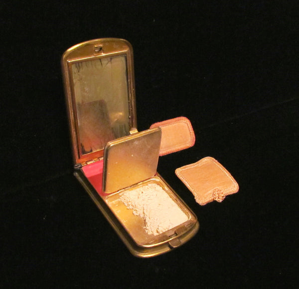1930s Mondaine Leather Book Compact Vintage Powder Rouge And Mirror Art Deco Compact